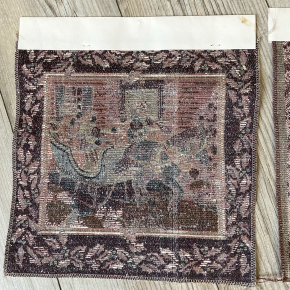 Vtg Tapestry Panel Pillow Craft Woven Victorian Christmas Sleigh & Praying Child - Picture 4 of 5